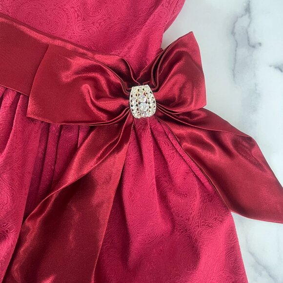 Chasing Fireflies Sleeveless Jacquard Dress w/Crystal Bow, Currant, Size 7 - Picture 4 of 9